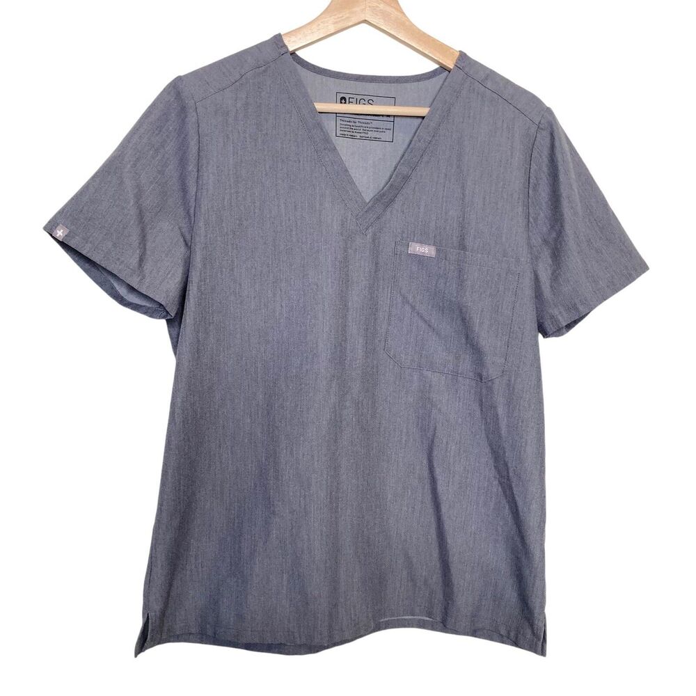 FIGS Catarina One-Pocket Scrub Top Womens Medium M Gray Short Sleeve V Neck